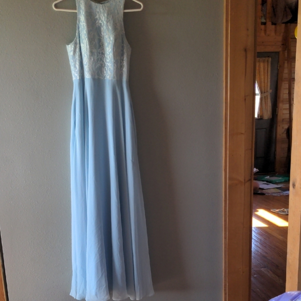 Azazie Light Blue Lace Maxi Dress